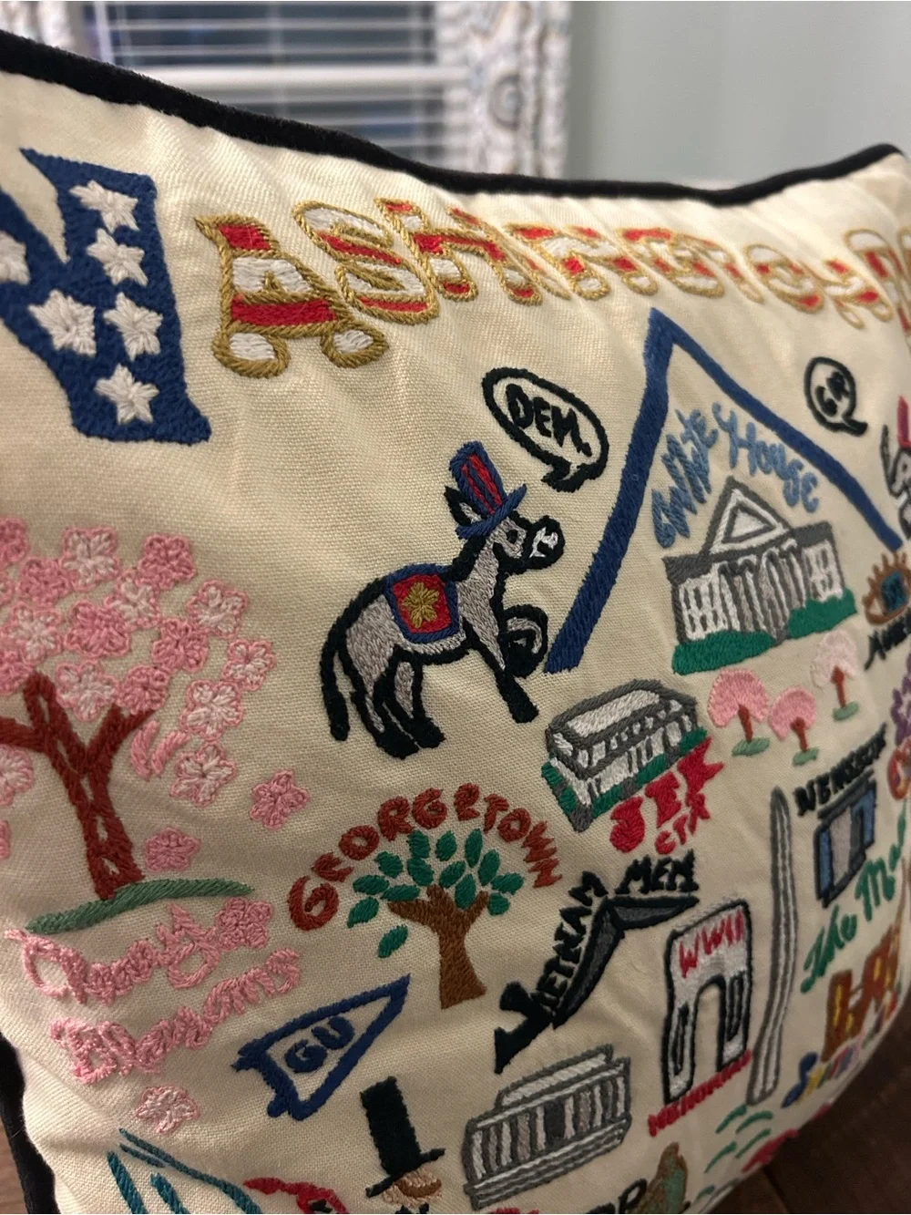 Cat Studio Hand Embroidered Washington D.C. Pillow